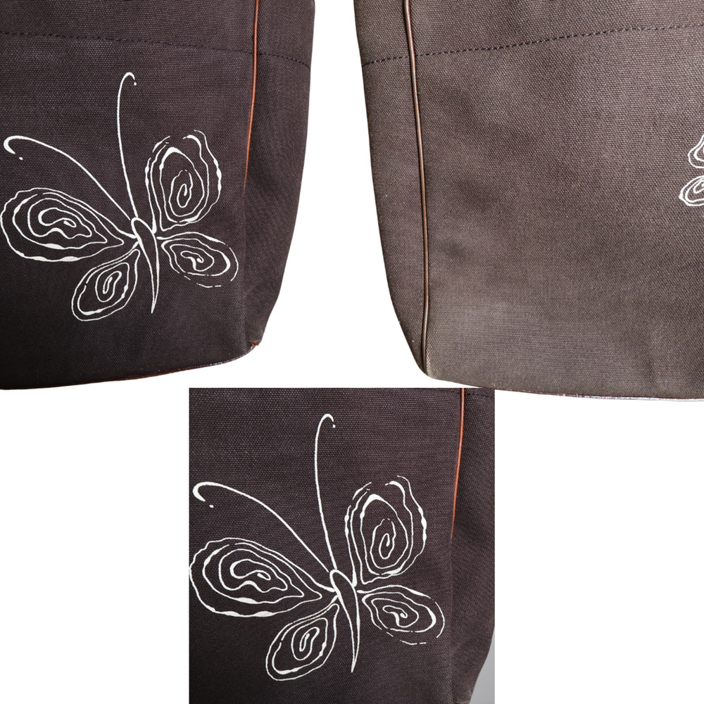 Kate Spade Large Brown Canvas Tote Diaper Bag Butterfly Green Lining Y2K Vintage - Picture 4 of 11